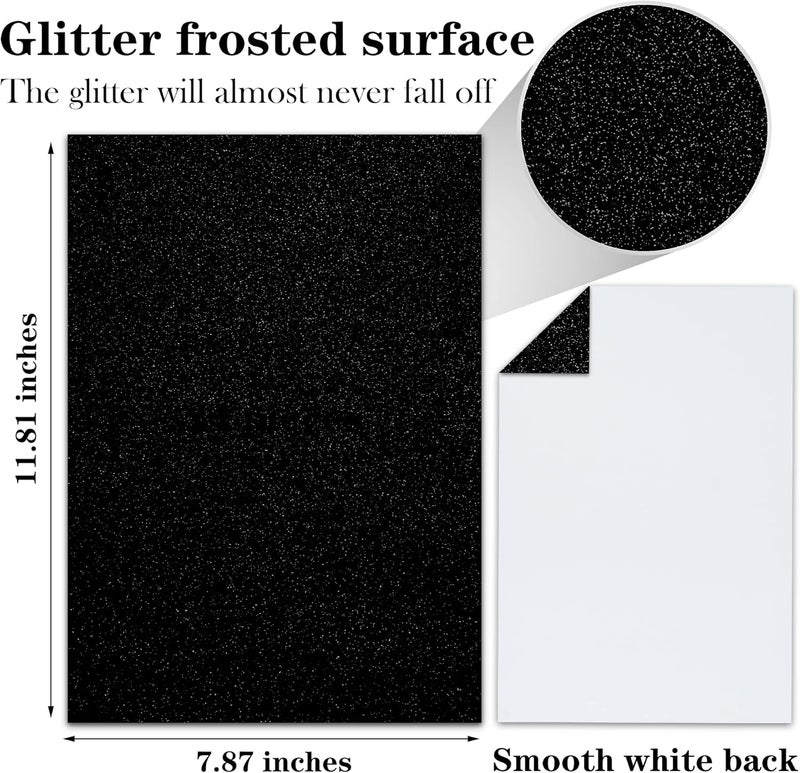 Twavang 24 Sheets Black Glitter Cardstock Paper, A4 Premium Sparkly Paper for Scrapbook, DIY Projects, Party Decoration, Gift Box Wrapping 250GSM/92lb - Image 2